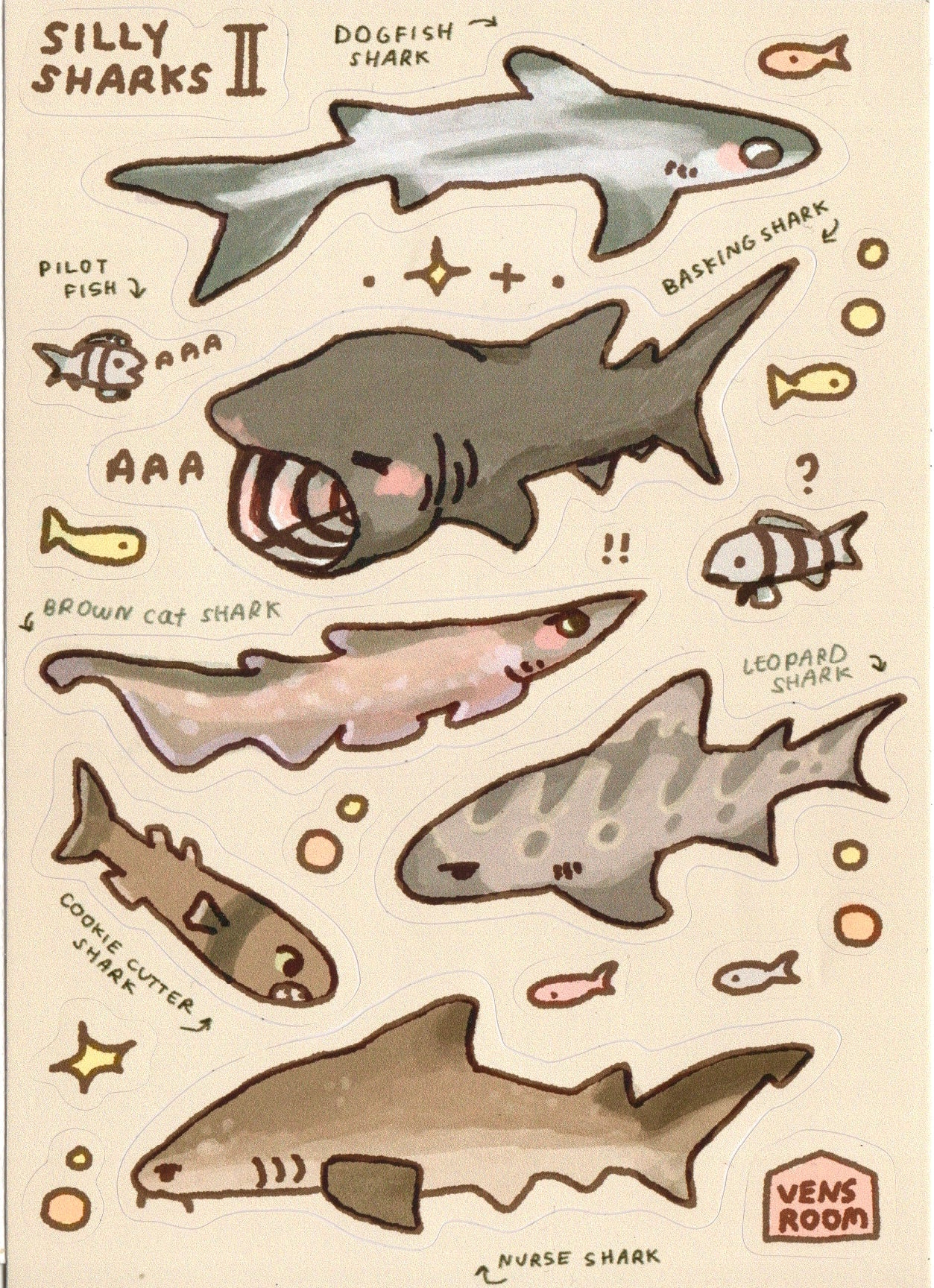 silly sharks II sticker sheet