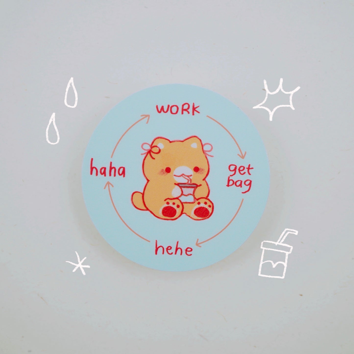 work > get bag > hehe sticker