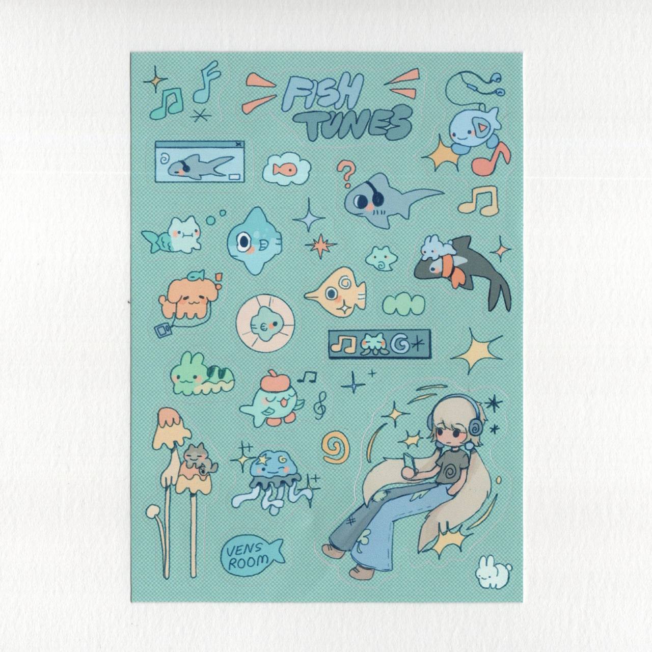 fish tunes sticker sheet