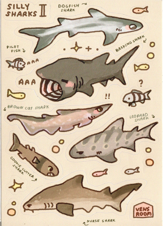silly sharks II sticker sheet