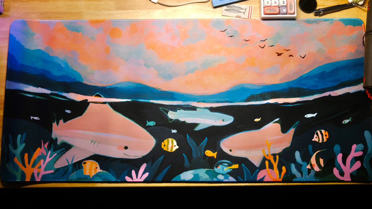 sunset shark deskmat