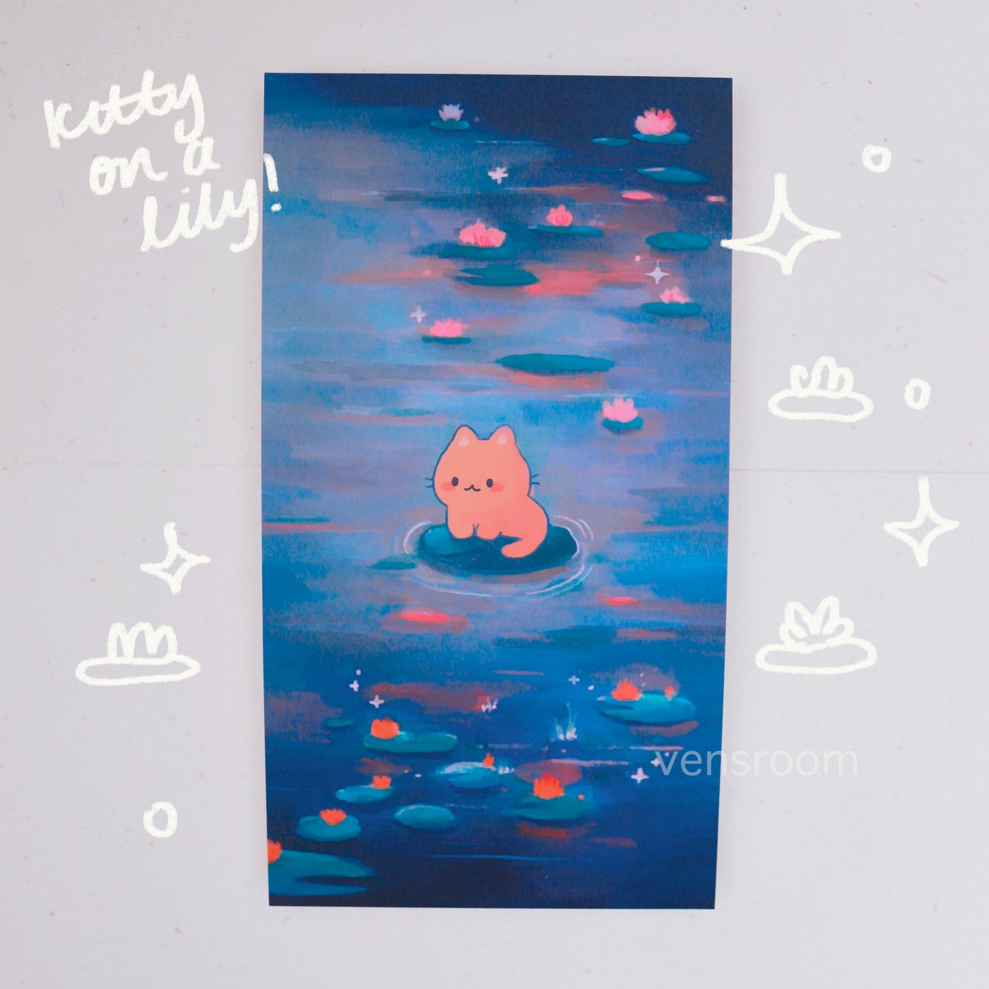 kitty on a lily print