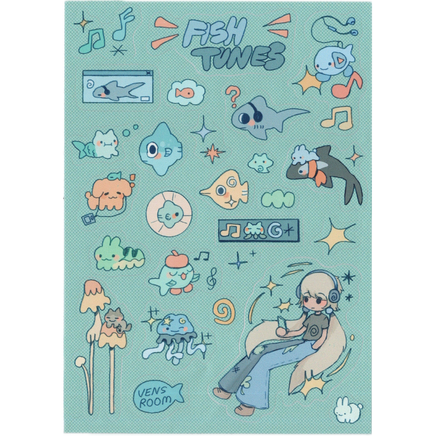 fish tunes sticker sheet