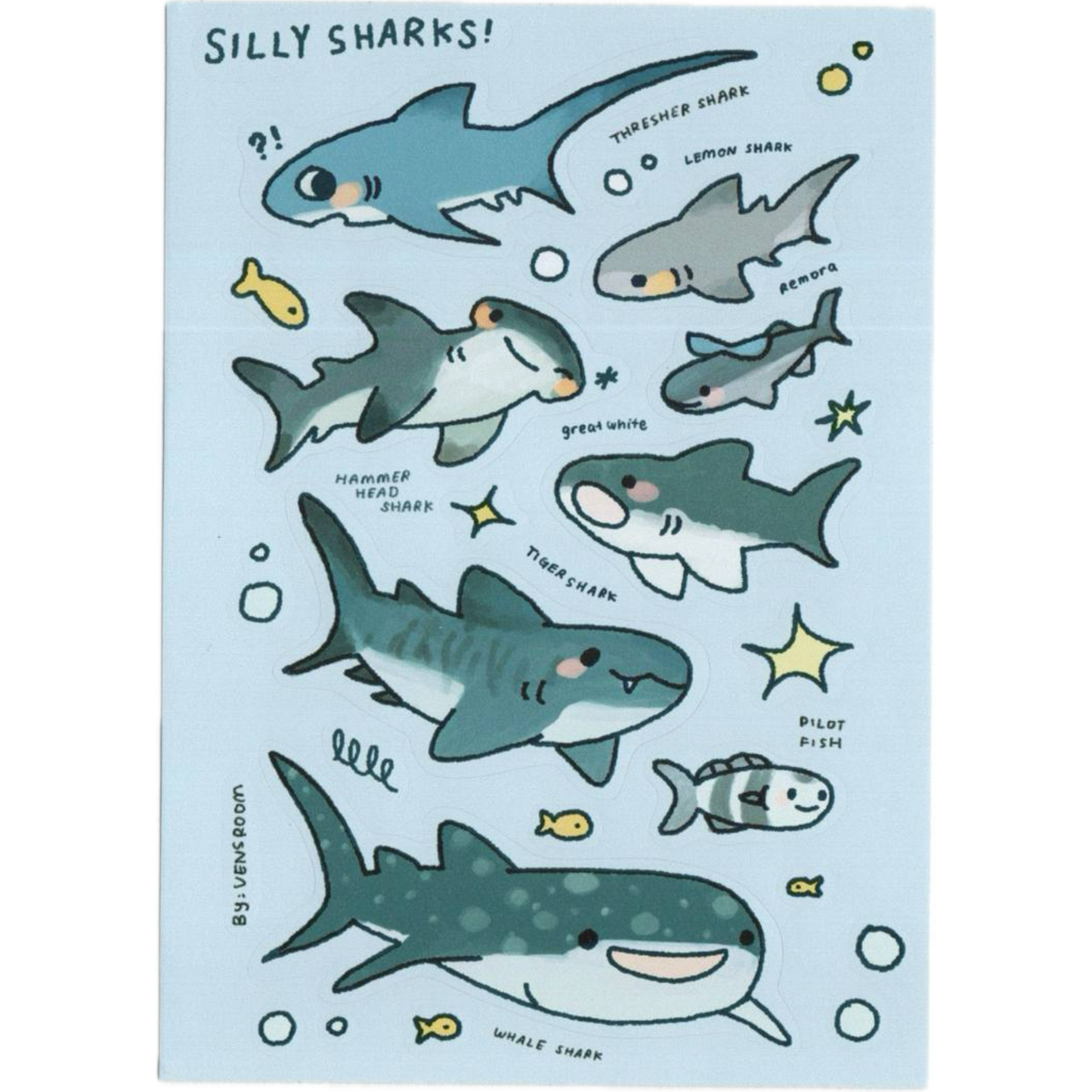 silly sharks sticker sheet